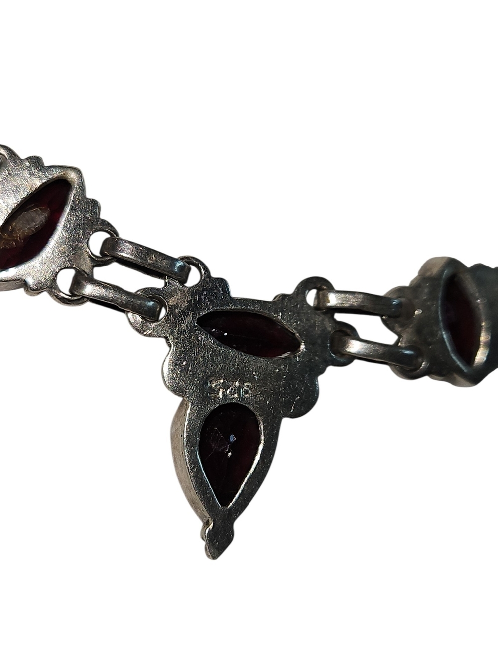 Vintage Sterling Silver & Marquise Garnet Statement Necklace - Picture 8 of 8